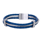 Multi Layer Wheat Chain Blue Leather Bracelet // 8" + 0.5" Extension