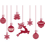 Suspended Christmas Balls and Reindeer Christmas Sticker (7.8"H x 9.75"W x 0.001"D)