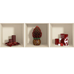 3D Red Candles and Christmas Tree Wall Sticker