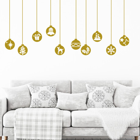 Golden Christmas Balls Wall Stickers (15.6"H x 9.75"W x 0.001"D)