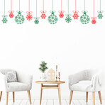 Red and Green Garland and Christmas Balls Wall Sticker (11.7"H x 29.25"W x 0.001"D)