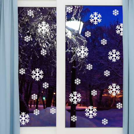 White Snowflake Electrostatic Shiny Christmas Stickers // 50 Pieces