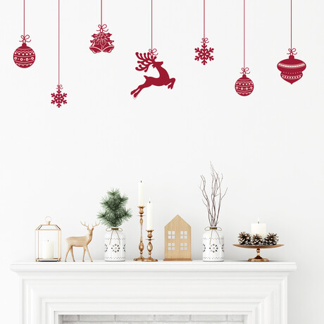Suspended Christmas Balls and Reindeer Christmas Sticker (7.8"H x 9.75"W x 0.001"D)