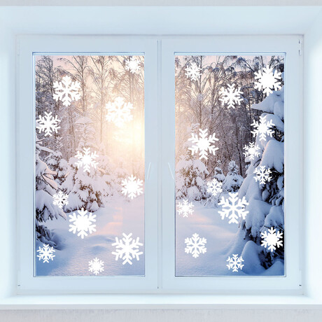 White Snowflake Electrostatic Shiny Christmas Stickers // 30 Pieces