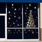 Golden Christmas Tree and Stars Christmas Wall Sticker (40.95"H x 17.55"W x 0.001"D)