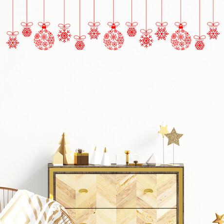 Red Garland and Christmas Balls Wall Sticker (7.8"H x 7.8"W x 0.001"D)