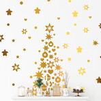 Golden Christmas Tree and Stars Christmas Wall Sticker (40.95"H x 17.55"W x 0.001"D)