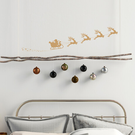 Santa's Sleigh and Reindeer Christmas Sticker (7.8"H x 17.55"W x 0.001"D)