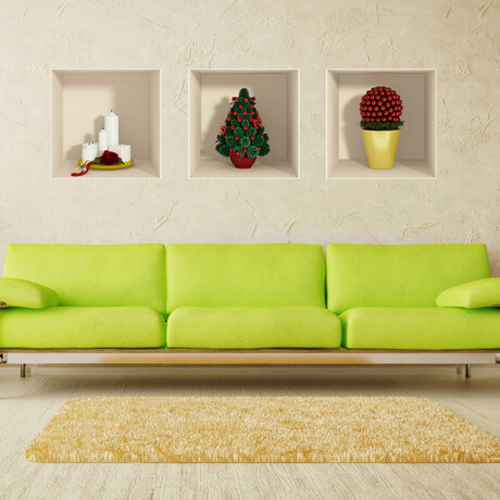 3D Christmas Tree and Candles Wall Sticker (11.7"H x 35.1"W x 0.001"D)