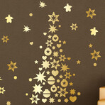 Golden Christmas Tree and Stars Christmas Wall Sticker (40.95"H x 17.55"W x 0.001"D)
