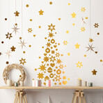 Golden Christmas Tree and Stars Christmas Wall Sticker (40.95"H x 17.55"W x 0.001"D)