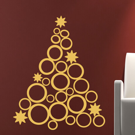 Golden Christmas Tree and Balls Wall Stickers (21.45"H x 17.55"W x 0.001"D)