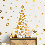 Golden Christmas Tree and Stars Christmas Wall Sticker (40.95"H x 17.55"W x 0.001"D)