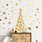 Golden Christmas Tree and Stars Christmas Wall Sticker (40.95"H x 17.55"W x 0.001"D)