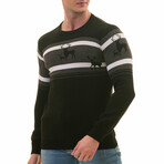 0364 Tailor Fit Crewneck Deer Motif Sweater // Black + Gray + White (L)