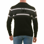 0364 Tailor Fit Crewneck Deer Motif Sweater // Black + Gray + White (L)