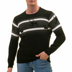 0364 Tailor Fit Crewneck Deer Motif Sweater // Black + Gray + White (L)