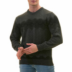 0366 Tailor Fit Crewneck Snowflake Motif Sweater // Gray + Black (XS)