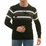 0364 Tailor Fit Crewneck Deer Motif Sweater // Black + Gray + White (L)