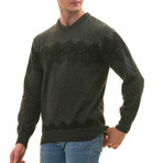 0366 Tailor Fit Crewneck Snowflake Motif Sweater // Gray + Black (XS)