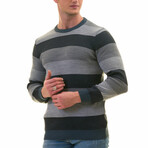 0360 Tailor Fit Crewneck Striped Sweater // Blue + Gray (XS)
