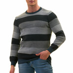 0360 Tailor Fit Crewneck Striped Sweater // Blue + Gray (XS)