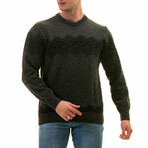 0366 Tailor Fit Crewneck Snowflake Motif Sweater // Gray + Black (XS)