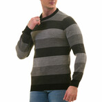 0365 Tailor Fit Crewneck Striped Sweater // Black + Gray (L)