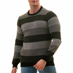 0365 Tailor Fit Crewneck Striped Sweater // Black + Gray (L)