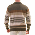 0372 Regular Fit Neck Button Striped Sweater // Beige + Brown (L)