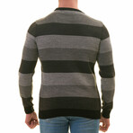 0365 Tailor Fit Crewneck Striped Sweater // Black + Gray (L)