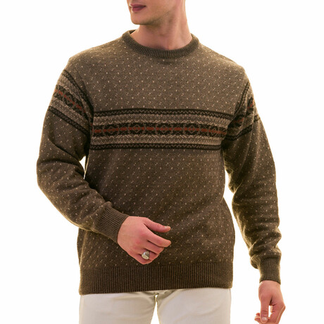 0368 Tailor Fit Crewneck Gray Chest Detailed Sweater // Brown (L)
