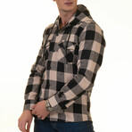 Checkered Pattern Hooded Flannel // Beige + Black (M)