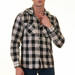 Small Plaid Pattern Hooded Flannel // Black + White (XS)