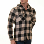 Checkered Pattern Hooded Flannel // Beige + Black (L)