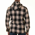 Checkered Pattern Hooded Flannel // Beige + Black (L)