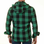 Checkered Pattern Hooded Flannel // Black + Green (S)