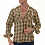 Plaid Pattern Hooded Flannel // Beige + Orange + Green (M)