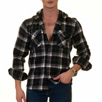 Plaid Pattern Hooded Flannel // Black + White (L)