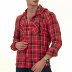 Small Plaid Hooded Flannel // Red + Black + White (S)