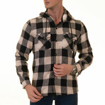 Checkered Pattern Hooded Flannel // Beige + Black (M)