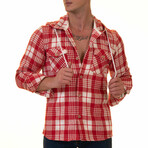 Plaid Pattern Hooded Flannel // Red + White (2XL)