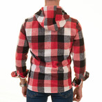 Checkered Pattern Hooded Flannel // Black + White + Red + Dark Red (L)