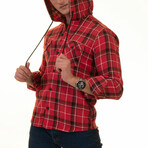 Small Plaid Hooded Flannel // Red + Black + White (XL)