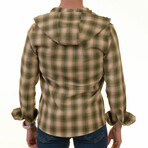 Plaid Pattern Hooded Flannel // Beige + Orange + Green (M)