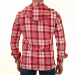 Plaid Pattern Hooded Flannel // Red + White (S)