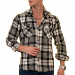 Plaid Pattern Hooded Flannell // Black + Beige (3XL)