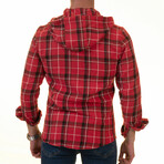 Small Plaid Hooded Flannel // Red + Black + White (3XL)