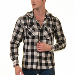 Small Plaid Pattern Hooded Flannel // Black + White (3XL)