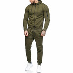 Men's Heathered Slim Fit Track Suit // Olive Green (L)